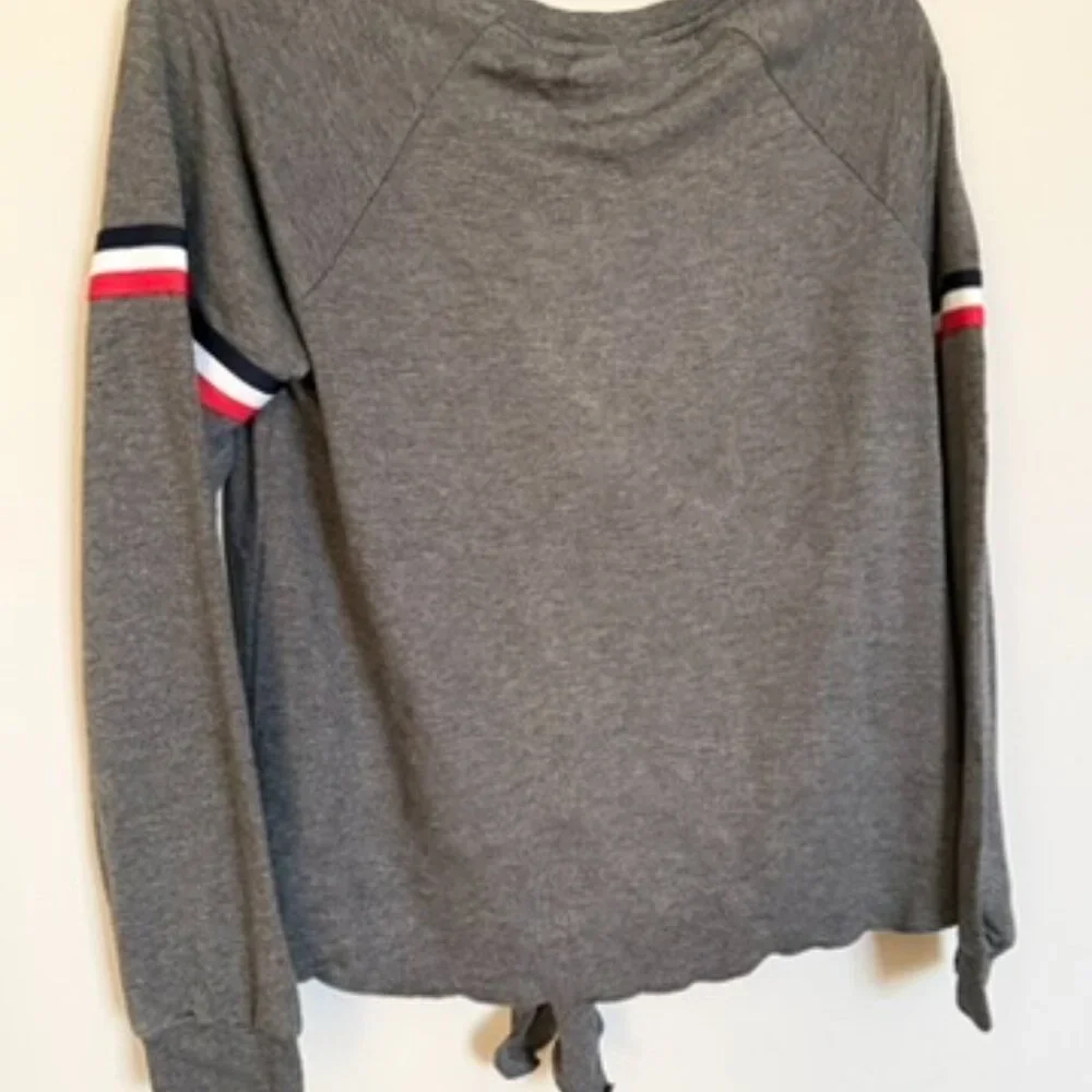Pink Rose Grey Tie Front Long Sleeve Top | Size S | NWT